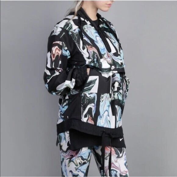 Nike Women's Black/Multi Marble-Print Half-Zip Hooded Jacket Sz M - Picture 11 of 13